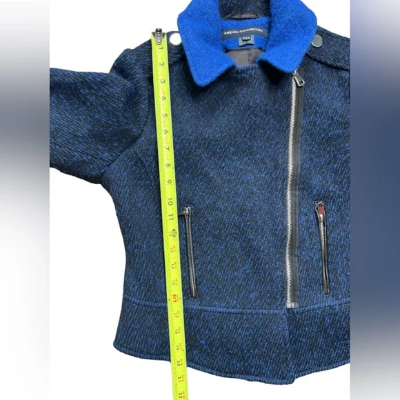 French Connection Electric Blue Wool Blend Motor Biker Jacket Size 6 - Picture 11 of 14